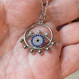 Evil Eye Sterling Silver  CZ Blue Eyed Sapphire Necklace